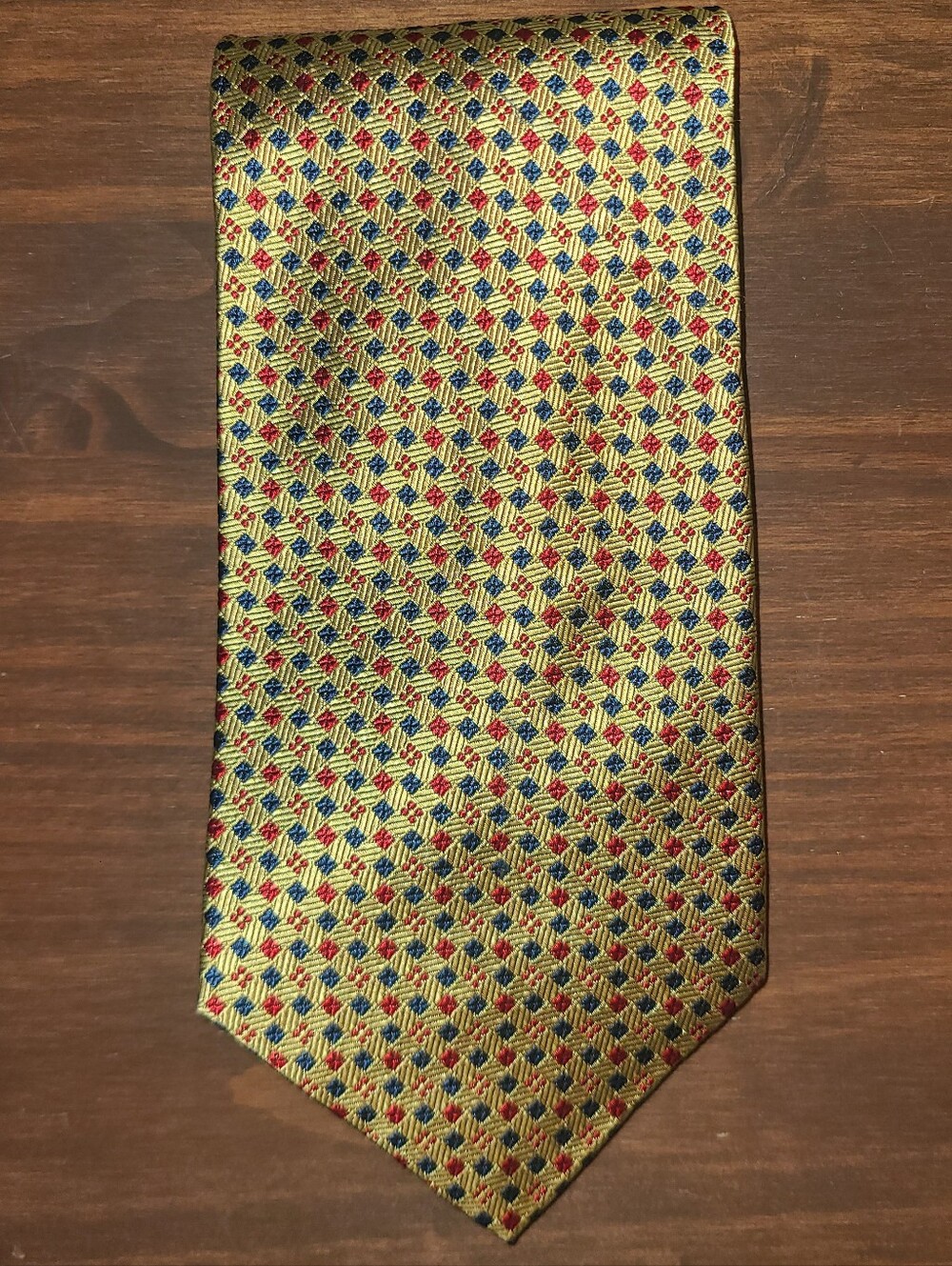 Zianetti Italian Silk Gold Patterned Men's Tie with Red and Blue Accents